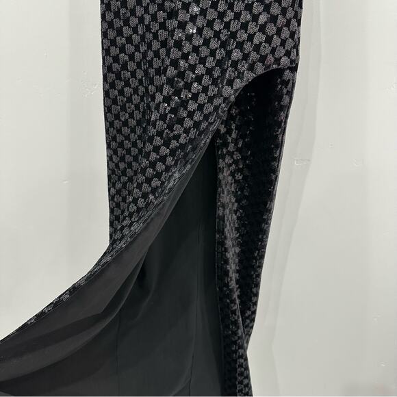 Michael Costello x Revolve Emmanuella Black Sequin Gown With Front Slit. - Picture 8 of 12